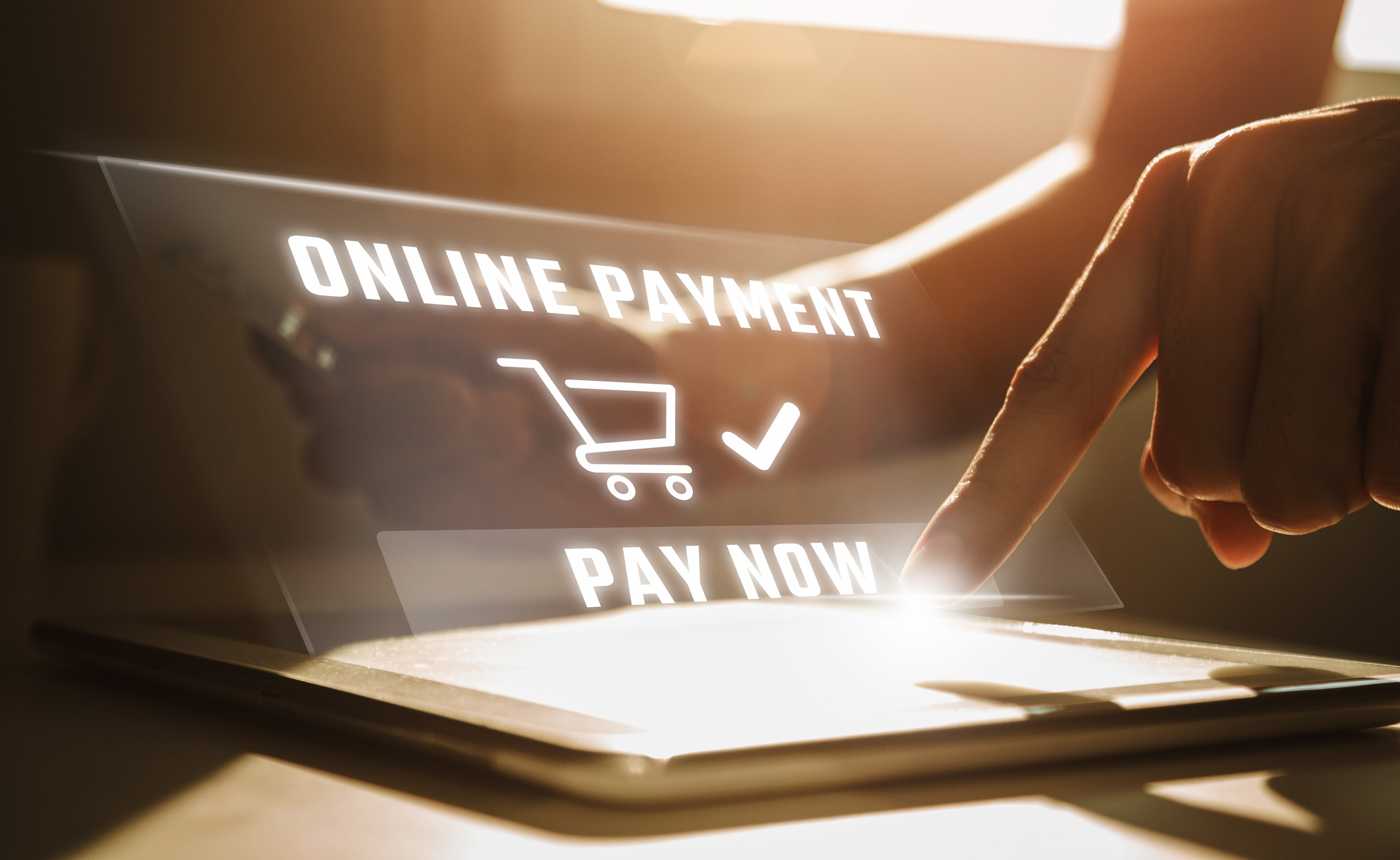 Online payment concept, Man using tablet computer and holding credit card at working desk. Banking and online shopping Update-graphic